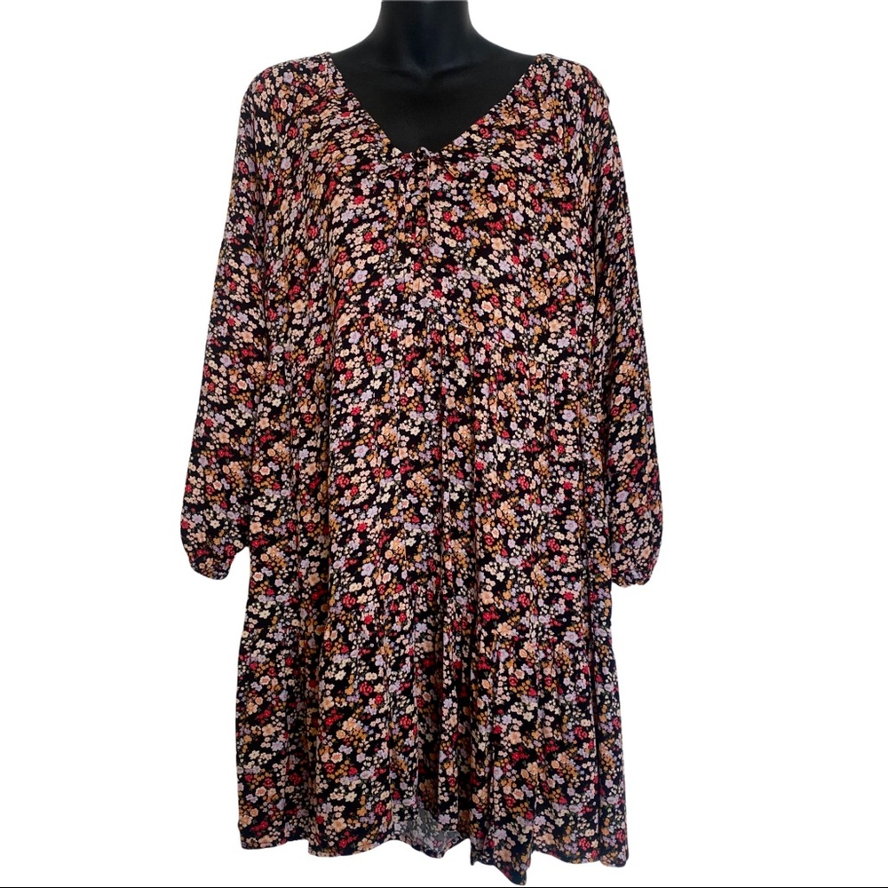 American Eagle Floral Babydoll Tunic Tiered Long Sleeve Dress